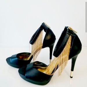 NWOB/T | Thalia Sodi Lichi - Fringe Heels Black & Gold